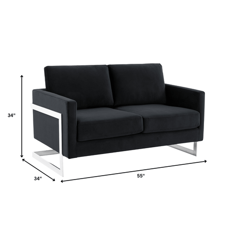 Lincoln Velvet Loveseat Sofa with Removable Cushions and Chromed Stainless Steel Frame