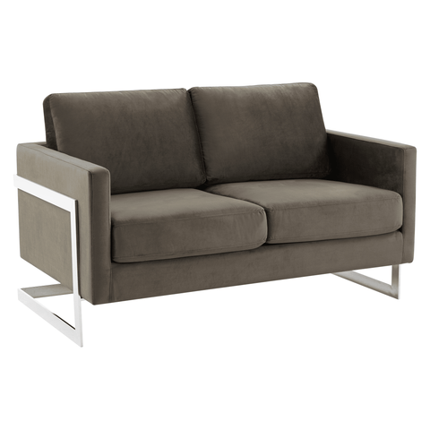 Lincoln Velvet Loveseat Sofa with Removable Cushions and Chromed Stainless Steel Frame