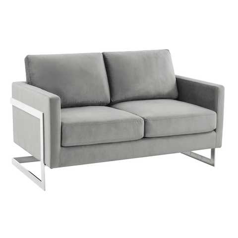 Lincoln Velvet Loveseat Sofa with Removable Cushions and Chromed Stainless Steel Frame