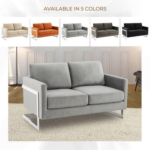 Lincoln Velvet Loveseat Sofa with Removable Cushions and Chromed Stainless Steel Frame