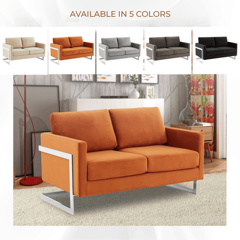 Lincoln Velvet Loveseat Sofa with Removable Cushions and Chromed Stainless Steel Frame