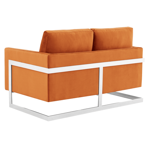 Lincoln Velvet Loveseat Sofa with Removable Cushions and Chromed Stainless Steel Frame