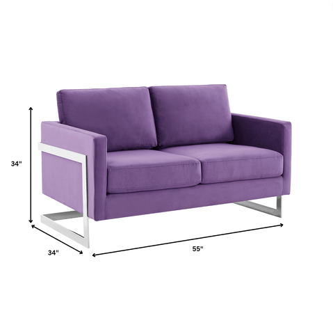 Lincoln Velvet Loveseat Sofa with Removable Cushions and Chromed Stainless Steel Frame