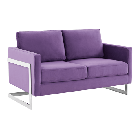 Lincoln Velvet Loveseat Sofa with Removable Cushions and Chromed Stainless Steel Frame