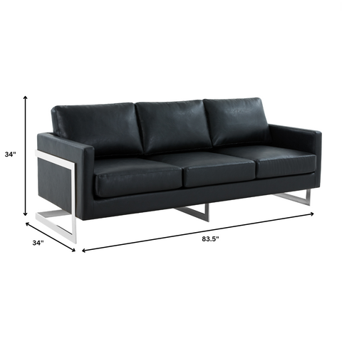 Lincoln 3-Seater Sofa Upholstered in Leather with Chrome Stainless Steel Frame