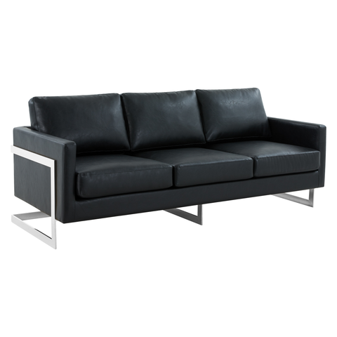 Lincoln 3-Seater Sofa Upholstered in Leather with Chrome Stainless Steel Frame