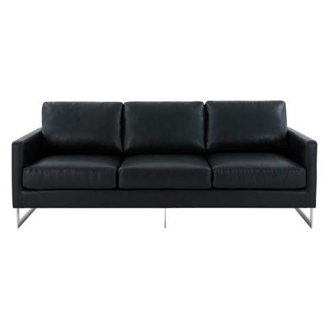 Lincoln 3-Seater Sofa Upholstered in Leather with Chrome Stainless Steel Frame