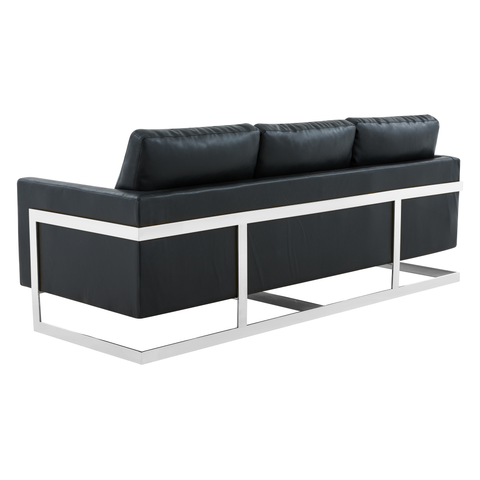 Lincoln 3-Seater Sofa Upholstered in Leather with Chrome Stainless Steel Frame