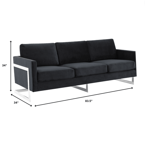 Lincoln 3-Seater Sofa Upholstered in Velvet Fabric with Chrome Stainless Steel Frame