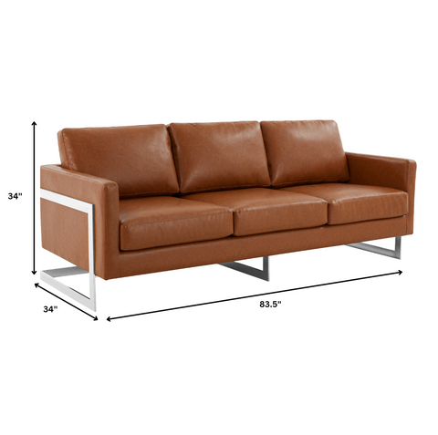 Lincoln 3-Seater Sofa Upholstered in Leather with Chrome Stainless Steel Frame