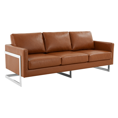 Lincoln 3-Seater Sofa Upholstered in Leather with Chrome Stainless Steel Frame