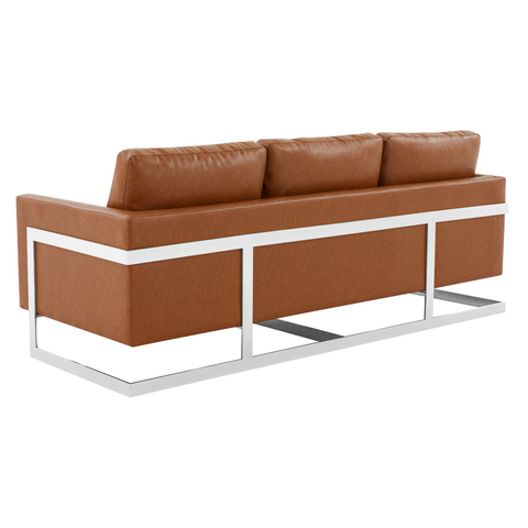 Lincoln 3-Seater Sofa Upholstered in Leather with Chrome Stainless Steel Frame