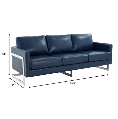 Lincoln 3-Seater Sofa Upholstered in Leather with Chrome Stainless Steel Frame