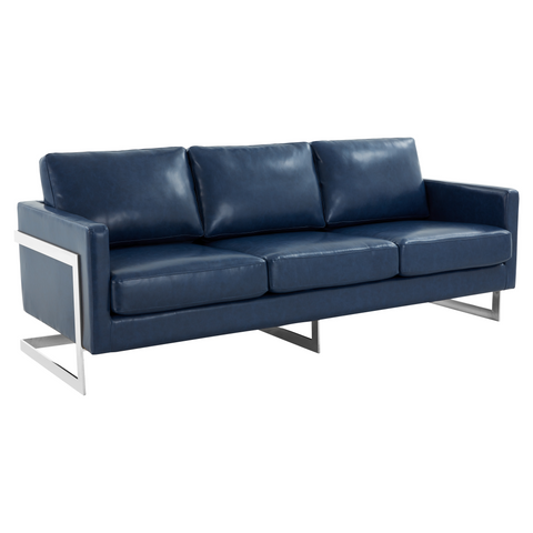 Lincoln 3-Seater Sofa Upholstered in Leather with Chrome Stainless Steel Frame