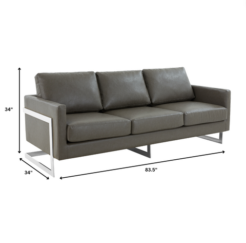 Lincoln 3-Seater Sofa Upholstered in Leather with Chrome Stainless Steel Frame