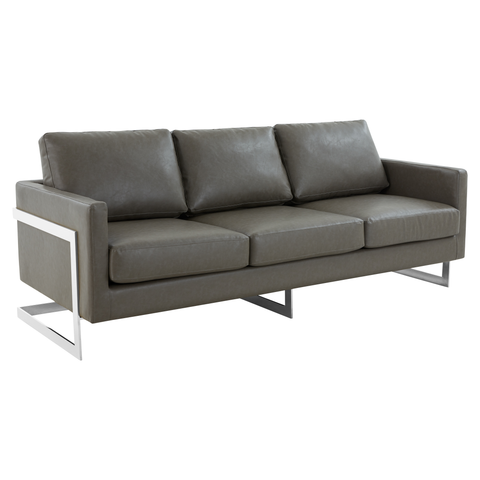 Lincoln 3-Seater Sofa Upholstered in Leather with Chrome Stainless Steel Frame