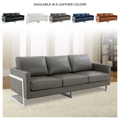 Lincoln 3-Seater Sofa Upholstered in Leather with Chrome Stainless Steel Frame