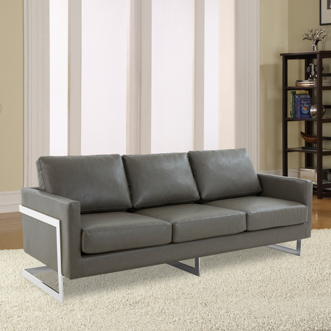 Lincoln 3-Seater Sofa Upholstered in Leather with Chrome Stainless Steel Frame