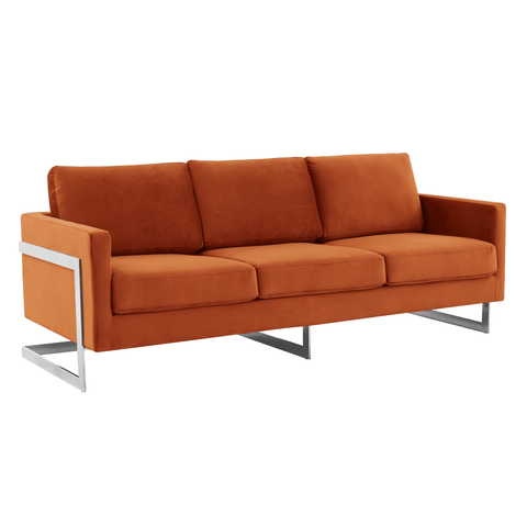 Lincoln 3-Seater Sofa Upholstered in Velvet Fabric with Chrome Stainless Steel Frame