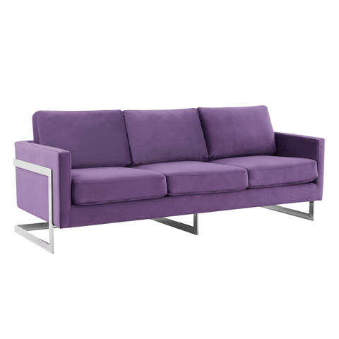 Lincoln 3-Seater Sofa Upholstered in Velvet Fabric with Chrome Stainless Steel Frame