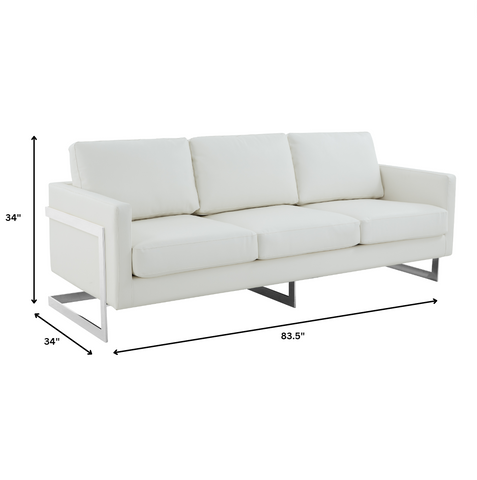 Lincoln 3-Seater Sofa Upholstered in Leather with Chrome Stainless Steel Frame