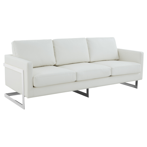 Lincoln 3-Seater Sofa Upholstered in Leather with Chrome Stainless Steel Frame