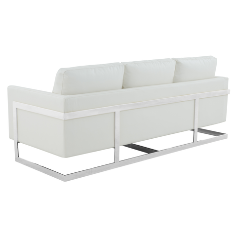 Lincoln 3-Seater Sofa Upholstered in Leather with Chrome Stainless Steel Frame