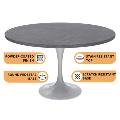 Verve 48" Round Dining Table with Sintered Stone Tabletop in White Steel Pedestal Base