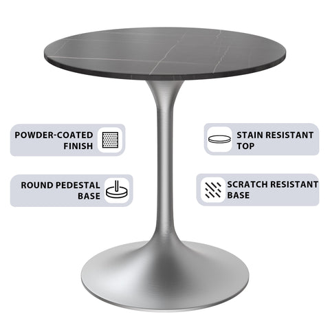 Verve 48" Round Dining Table with Sintered Stone Tabletop in White Steel Pedestal Base