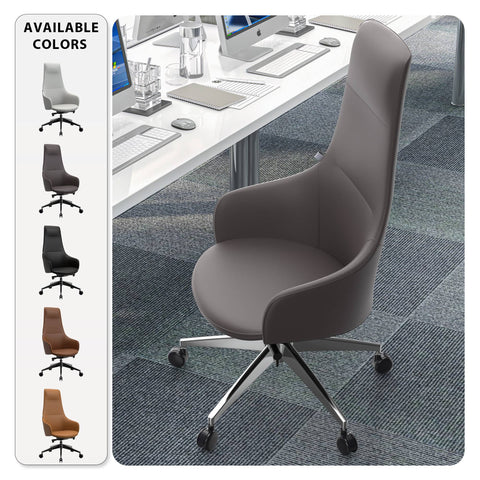 Celeste High-Back Office Chair in Upholstered Leather and Iron Base with Swivel and Tilt