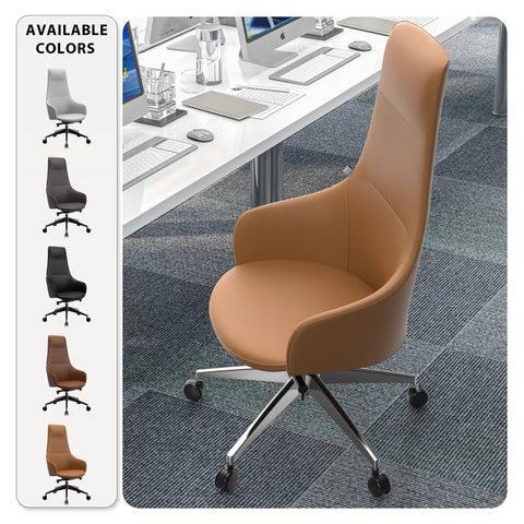 Celeste High-Back Office Chair in Upholstered Leather and Iron Base with Swivel and Tilt