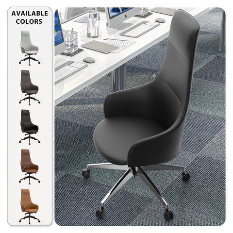 Celeste High-Back Office Chair in Upholstered Leather and Iron Base with Swivel and Tilt