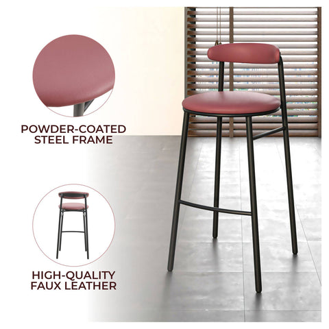 Lume Series Modern Bar Stool Upholstered in Leather Set 2