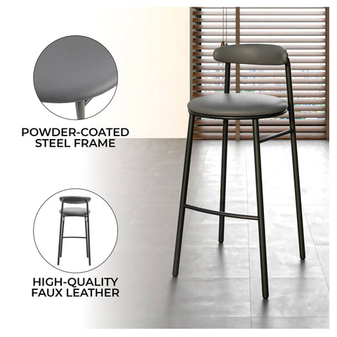 Lume Series Modern Bar Stool Upholstered in Leather Set 2