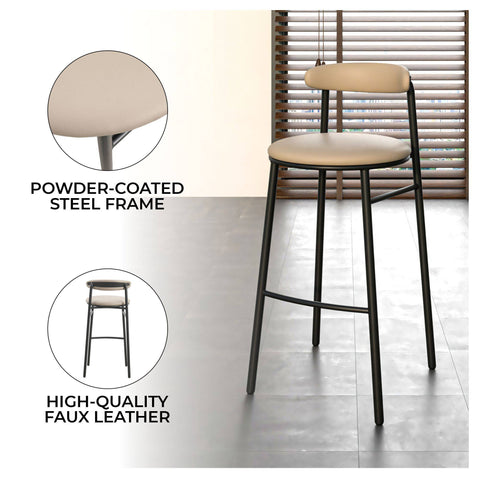 Lume Series Modern Bar Stool Upholstered in Leather Set 2