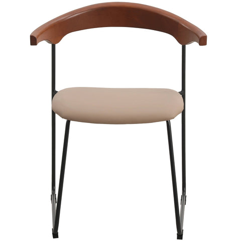 Lyra Leather Dining Chair with a Beech Wood Curved Back and Iron Legs