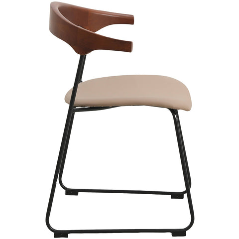 Lyra Leather Dining Chair with a Beech Wood Curved Back and Iron Legs