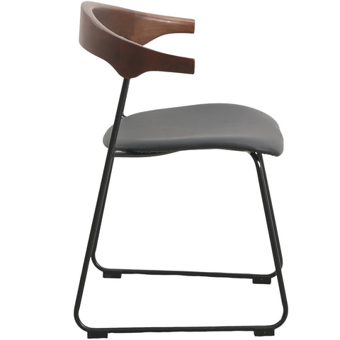 Lyra Leather Dining Chair with a Beech Wood Curved Back and Iron Legs