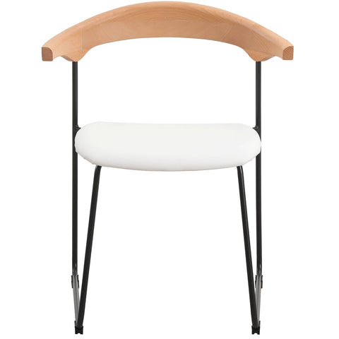 Lyra Leather Dining Chair with a Beech Wood Curved Back and Iron Legs