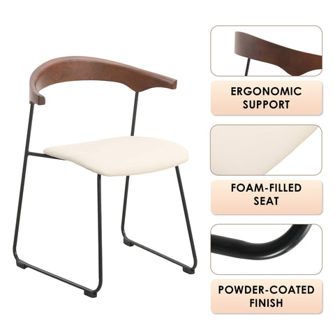 Lyra Leather Dining Chair with a Beech Wood Curved Back and Iron Legs