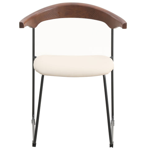 Lyra Leather Dining Chair with a Beech Wood Curved Back and Iron Legs