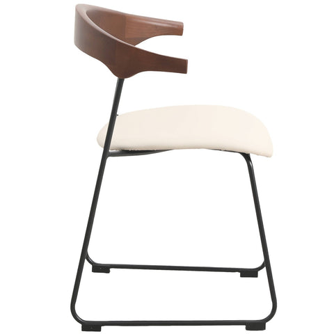 Lyra Leather Dining Chair with a Beech Wood Curved Back and Iron Legs