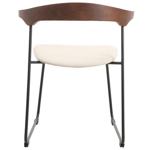 Lyra Leather Dining Chair with a Beech Wood Curved Back and Iron Legs