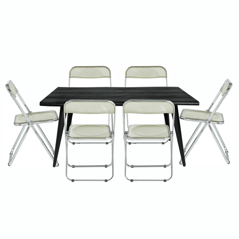 Lawrence 7-Piece Dining Set: Folding Acrylic Chairs & Rectangular Wood Table