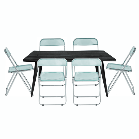 Lawrence 7-Piece Dining Set: Folding Acrylic Chairs & Rectangular Wood Table