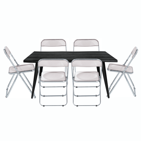 Lawrence 7-Piece Dining Set: Folding Acrylic Chairs & Rectangular Wood Table