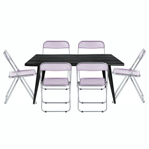 Lawrence 7-Piece Dining Set: Folding Acrylic Chairs & Rectangular Wood Table