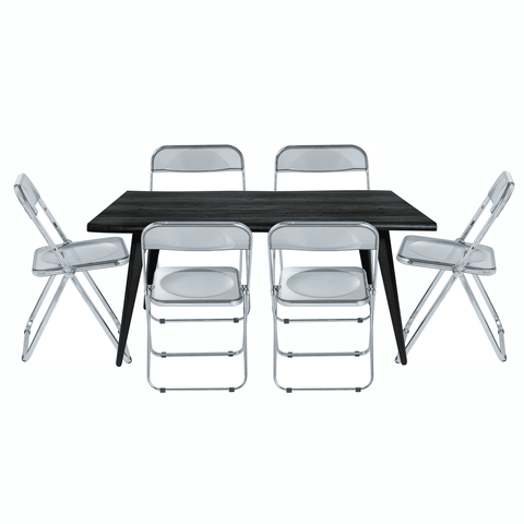 Lawrence 7-Piece Dining Set: Folding Acrylic Chairs & Rectangular Wood Table