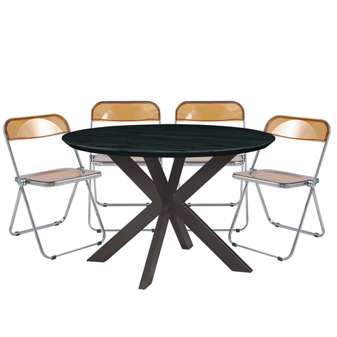 Lawrence 5-Piece Dining Set with Folding Acrylic Dining Chairs and Round Dining Table with Geometric Base for Kitchen and Dining Room