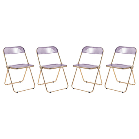 Lawrence Acrylic Folding Chair With Gold Metal Frame Set of 4